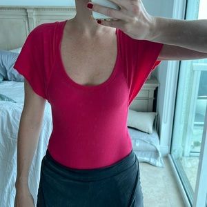 Free People size XS magenta cap sleeved thong bodysuit
